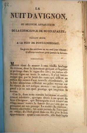 La Nuit D'Avignon, Ou Seconde Apparition De La Conscience De Buoanaparte : Faisant Suite A La Nuit De Fontainebleau