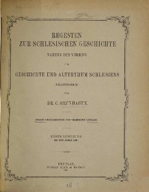 Regesten zur schlesischen Geschichte, 1