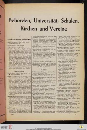 Behörden, Universität, Schulen, Kirchen und Vereine