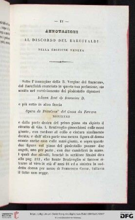 Annotazioni al discorso del Baruffaldi nella edizione veneta