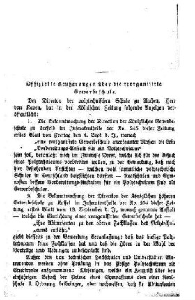 Offizielle Aeußerungen über die reorganisirte Gewerbeschule : Sprechsaal