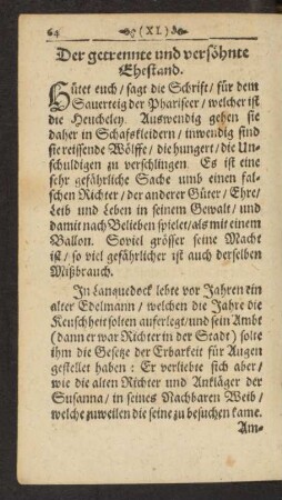 (XI.) Der getrennte und versöhnte Ehestand.