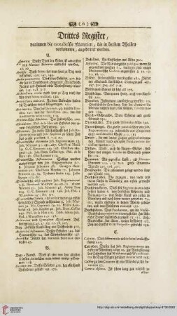 Drittes Register, darinnen die notabelste Materien [...]