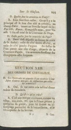 Section XIII. Des ordres de chevalerie.