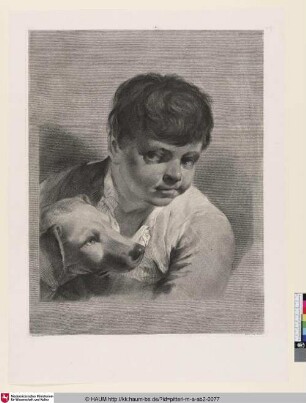 [Brustbild eines jungen Mannes mit Hund]