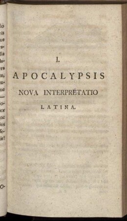I. Apocalypsis Nova Interpretatio Latina.