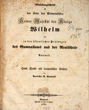 Hans Sachs als dramatischer Dichter