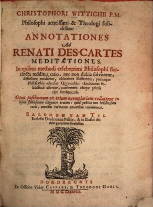 Annotationes ad Renati Des-Cartes Meditationes