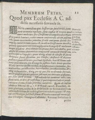 Membrum Prius, Quod pax Ecclesiis A. C. addictis necessario servanda sit.