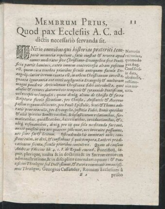 Membrum Prius, Quod pax Ecclesiis A. C. addictis necessario servanda sit.