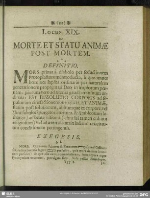 Locus XIX. De Morte Et Statu Animae Post Mortem