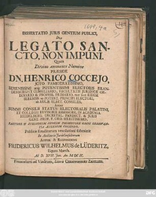 Dissertatio Iuris Gentium Publici, De Legato Sancto, Non Impuni