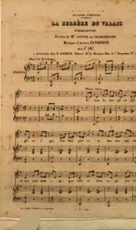 La bergère du Valais : tyrolienne ; paroles de M.r Crevel de Charlemagne ; [pour 1 voix avec pianoforte]