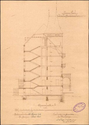Erbauung des Hauses Paul Waldeck; Badenweiler; Querschnitt; gef. v. Architekten Walther und Fr. Bauer