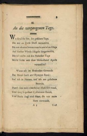 III. An die vergangenen Tage