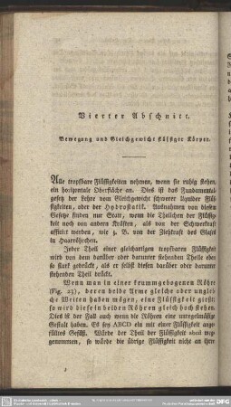 Vierter Abschnitt. Bewegung und Gleichgewicht flüssiger Körper