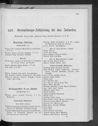 XIV. Verwaltungs-Abtheilung für das Zollwesen.