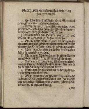 Bericht von Maulwürffen/ wie man sie vertreiben soll.