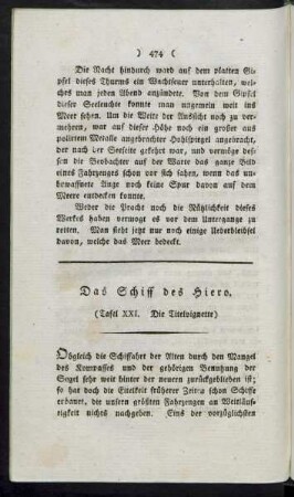 Tafel XXI. Die Titelvignette. Das Schiff des Hiero