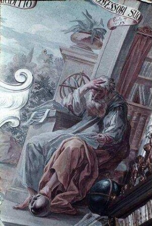 Gelehrter, in ein Buch versunken: "Eruditio et sapientia vitam tribuunt possessori suo" (Prediger 7:13)