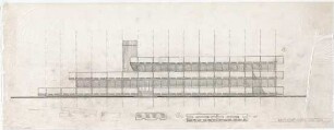 Schneider - Esleben, Paul; Erkrath - Hochdahl, Sedentaler Str. 110; Hochdahlhaus - Entwurf: Hochdahlhaus (Ansicht von Osten); drei Brüstungsvarianten