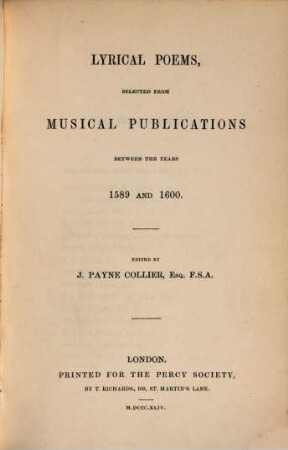 Lyrical poems : selected from musical publications between the years 1589 and 1600