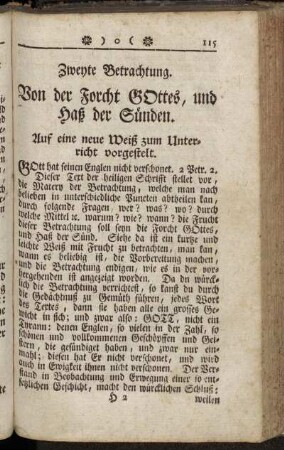 Zweyte Betrachtung. Von der Forcht Gottes, und Haß der Sünden.