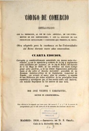 Codigo de comercio (espagroll) : por Jos. Vicente y Caravantes