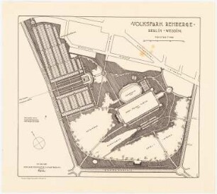 Volkspark Rehberge, Berlin-Wedding: Gesamtanlage im Grundriss 1:2000, Maßstabsleiste