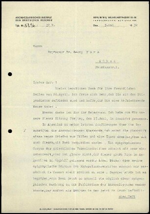 G. Rodenwaldt an G. Karo