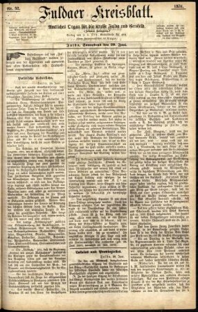 Erste Ausgabe vom Samstag, den 29. Juni 1878.