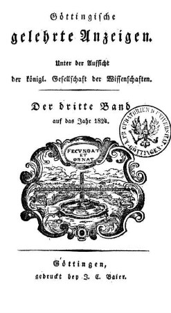 1824,3: Göttingische gelehrte Anzeigen