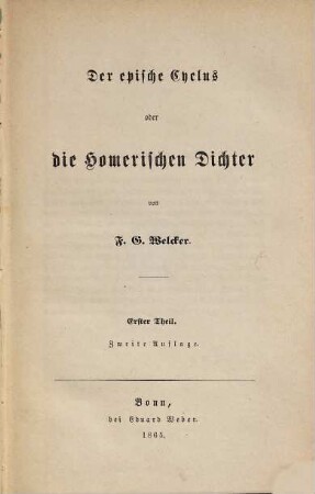 Der epische Cyclus oder die homerischen Dichter, 1