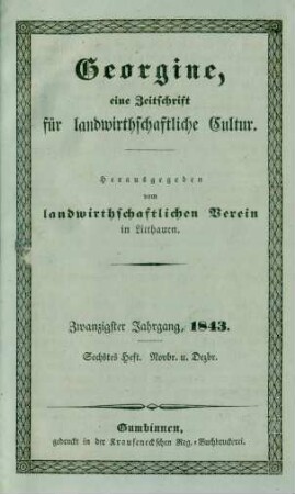 Zwanzigster Jahrgang, 1843. Sechstes Heft. Novbr. u. Dezbr.