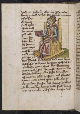 Figur (Der fünfte Vend): Arzt, Apotheker, mit Buch und Arzeneibüchse als Attribute.