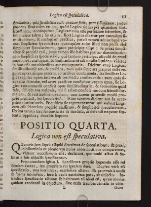 33-45, Positio Quarta. Logica non est Speculativa