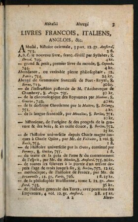 3-56, Livres Francois, Italiens, Anglois, &c.