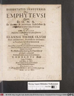 Dissertatio Inauguralis De Emphyteusi