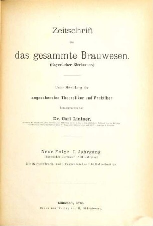 Zeitschrift für das gesamte Brauwesen. 1 = Jg. 13. 1878