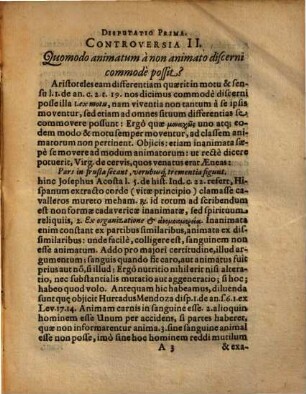 Collegii Psychologici Disputatio ..., 1. De Essentia Et Natura Animae Coniunctae Corpori In Genere, De Vita Etiam Et Morte