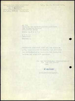 Befehlshaber Südgriechenland an W. Wrede