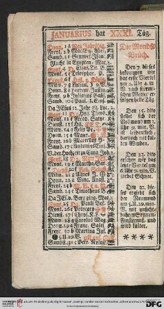 Januarius hat XXXI. Taeg, Februarius hat XXVIII. Taeg, Martius hat XXXI. Taeg […]