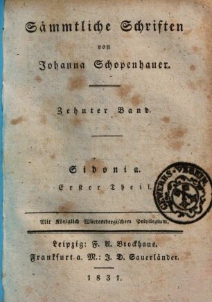 Sämmtliche Schriften, 10. Sidonia ; Theil 1