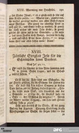 XVIII. Zärtliche Sorgfalt Jesu für die Schwächsten seiner Verehrer.