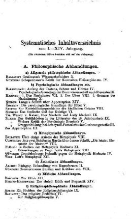 Systematisches Inhaltsverzeichnis zum I. - XIV. Jahrgang