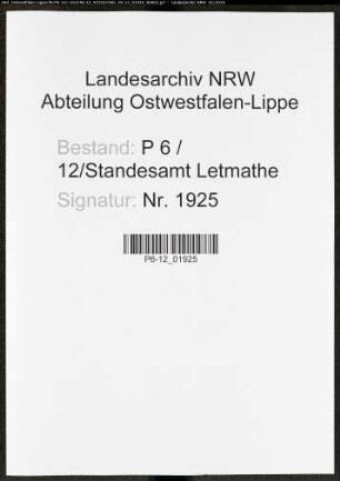 Sterberegister Standesamt Letmathe