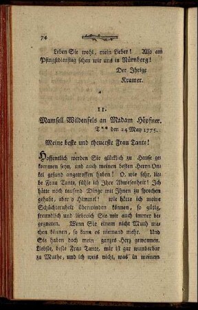 11. Mamsell Wildenfels an Madame Höpfner. - 20. Mamsell Wildenfels an Madame Ewald.