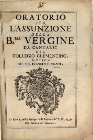 Oratorio per l'Assunzione della B[eatissi]ma Vergine