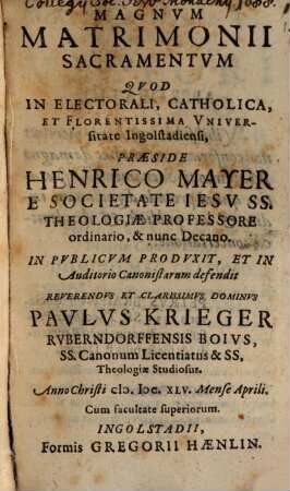 Magnvm Matrimonii Sacramentvm