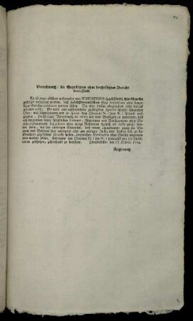 Verordnung, die Suppliquen ohne beygefügten Bericht betreffend : Zweybrücken den 27. Octobr. 1764.